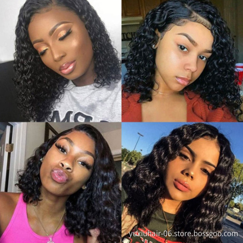 13by4 Water Wave Bob Wig Brazilian Cuticle Aligned Raw Virgin Human Hair Lace Bob Frontal Wigs 150% Density For Black Women